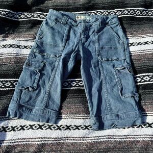 SPLIT DARK BLUE CROPPED CARGO POCKET PANTS SHORTS SKATE SURF SIZE 9 GIRLS